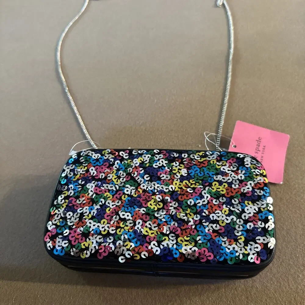 Kate Spade Tonight Sequins Embellished Leather Crossbody Clutch NWT PXR00277 FS